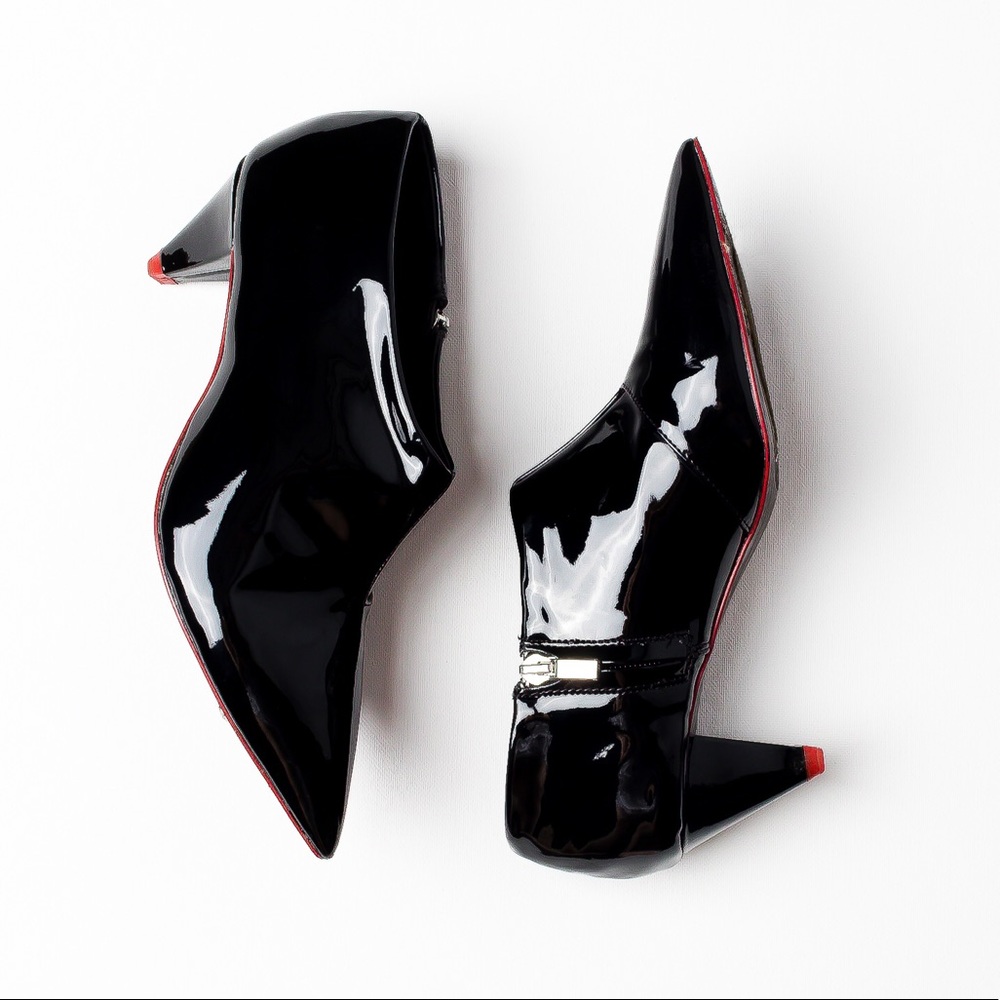 ZARA Black Patent Leather Ankle Boots Kitten Heels